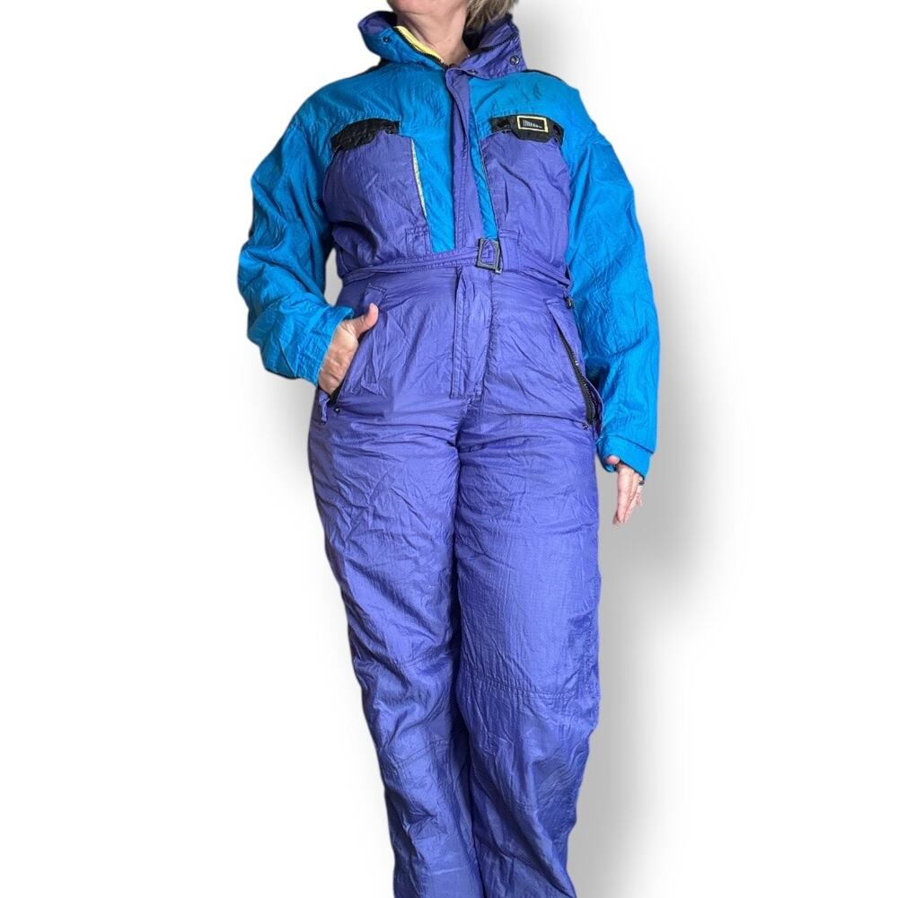 Vintage 90s Inside Edge Purple Blue One Piece Ski Suit Youth XL Womens Fit Snow